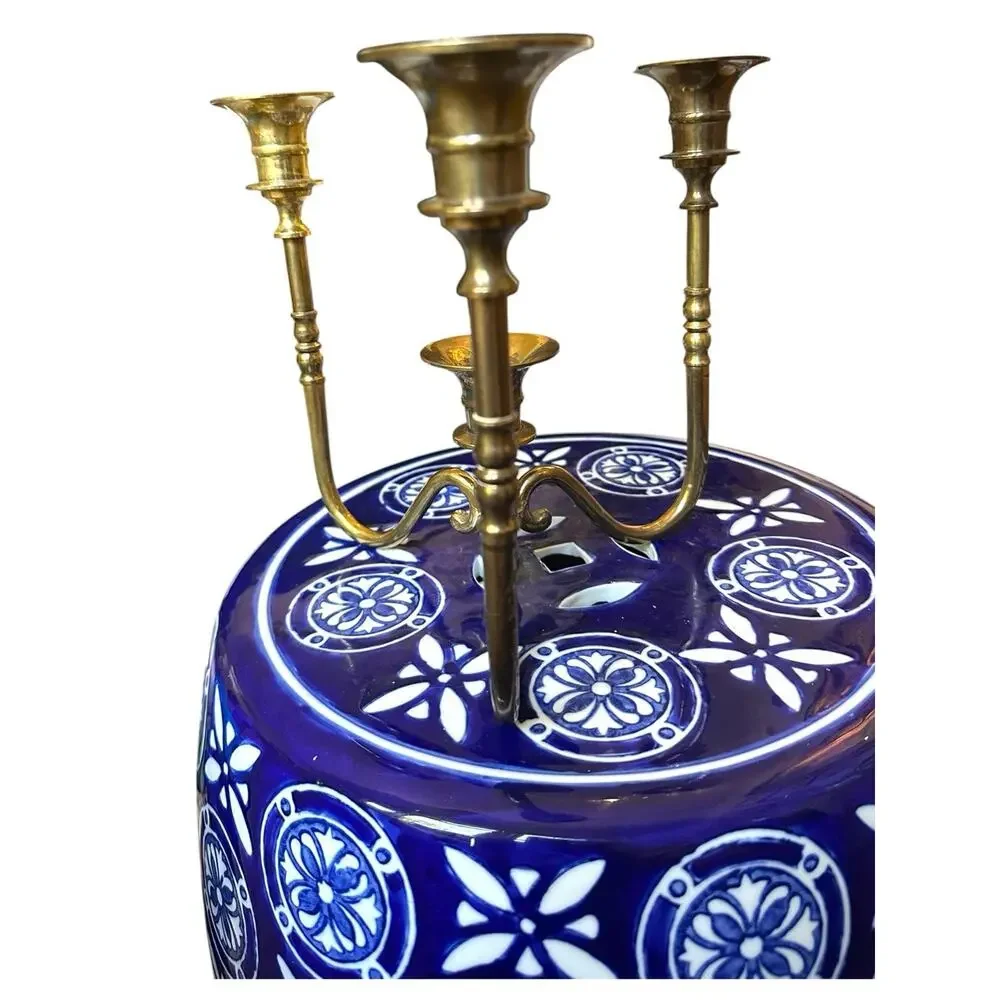 Vintage MCM Solid Quality Brass 4 Candle Candelabra Centerpiece 7.5”